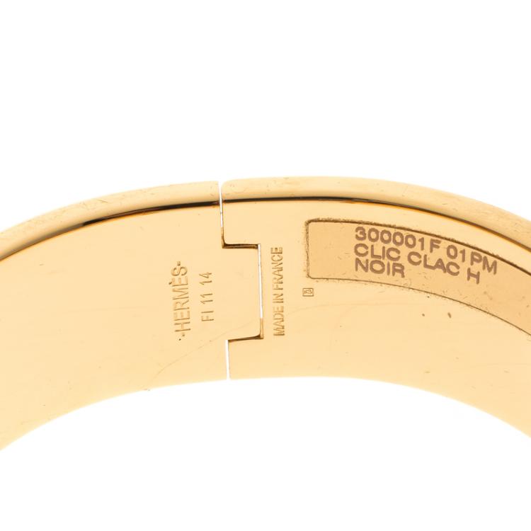 Pre Owned Hermes Clic Clac H Black Enamel Gold Plated Wide Bracelet PM