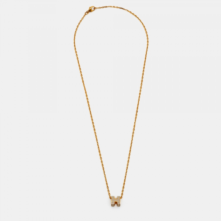 Pre Owned Hermès Mini Pop H Enamel Gold Plated Necklace