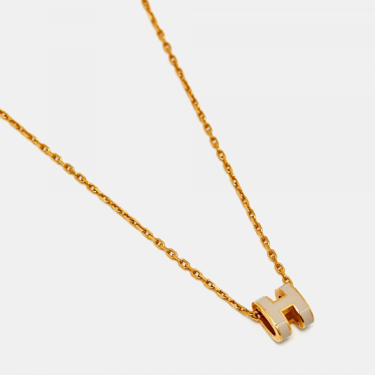Pre Owned Hermès Mini Pop H Enamel Gold Plated Necklace