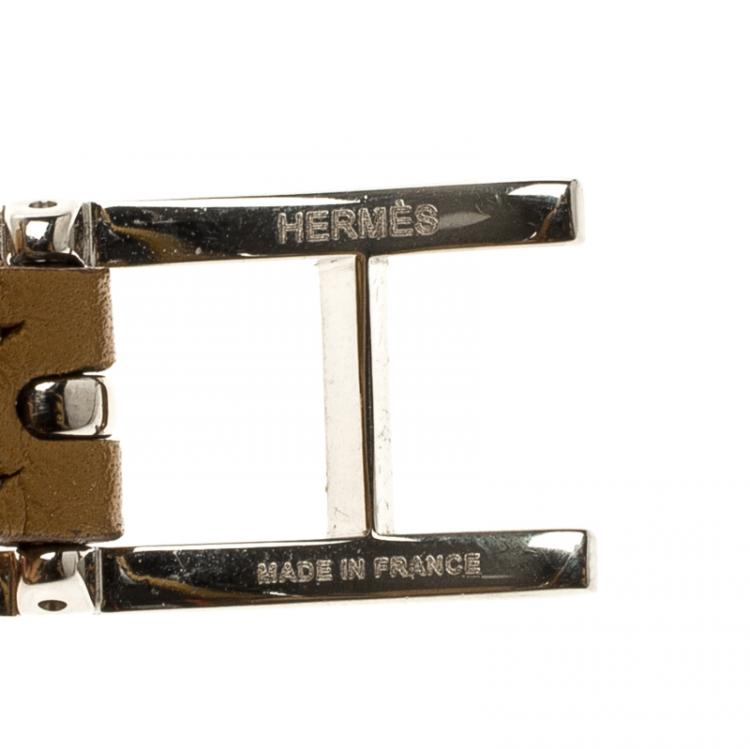 Pre Owned Hermes Behapi Brown / Orange Leather Reversible Double Tour Bracelet