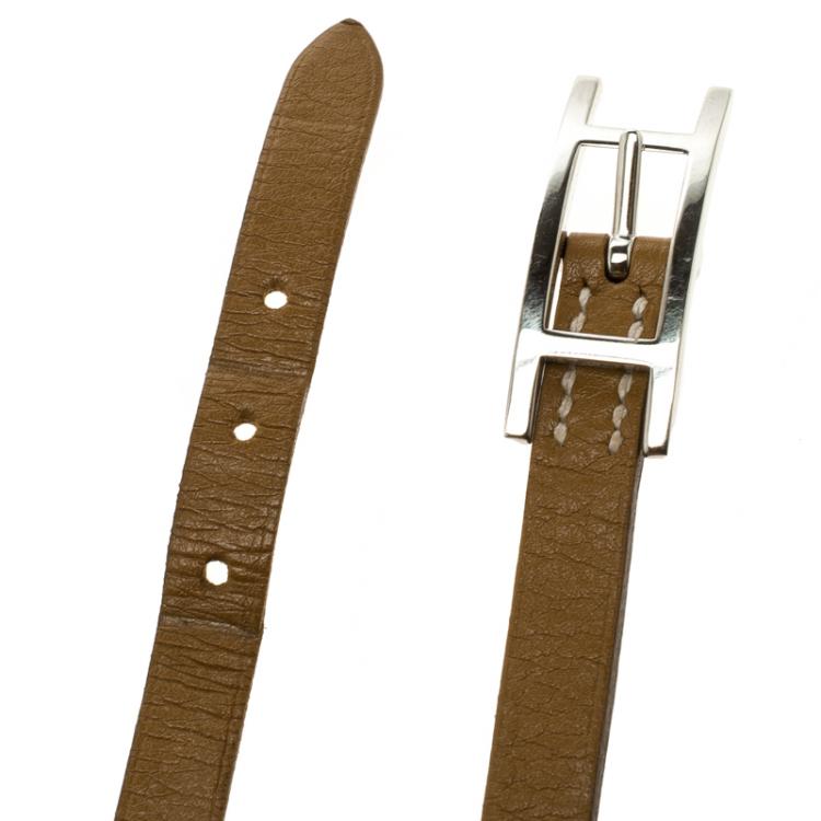 Pre Owned Hermes Behapi Brown / Orange Leather Reversible Double Tour Bracelet