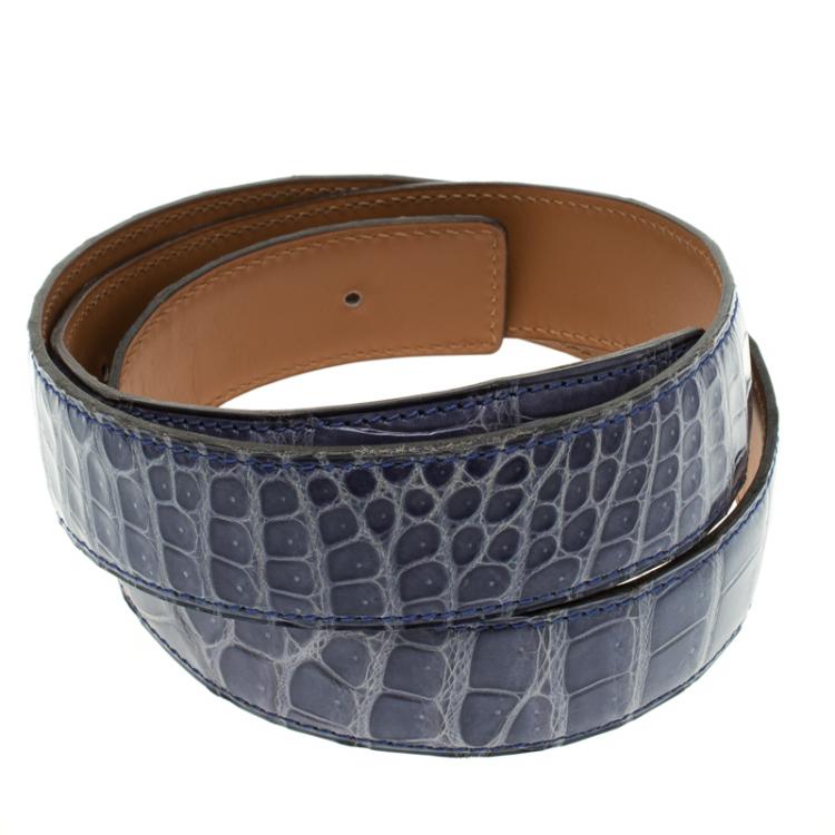 Pre Owned Hermes Lilac Porosus Crocodile Leather Belt Strap 85cm