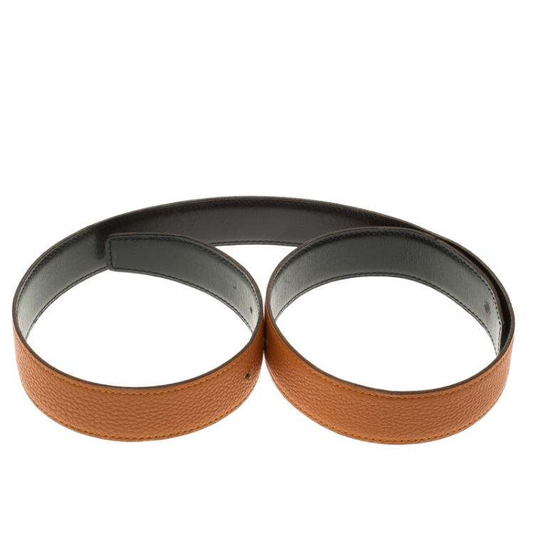 Pre Owned Hermes Orange and Black Leather Reversible Belt Strap 85cm