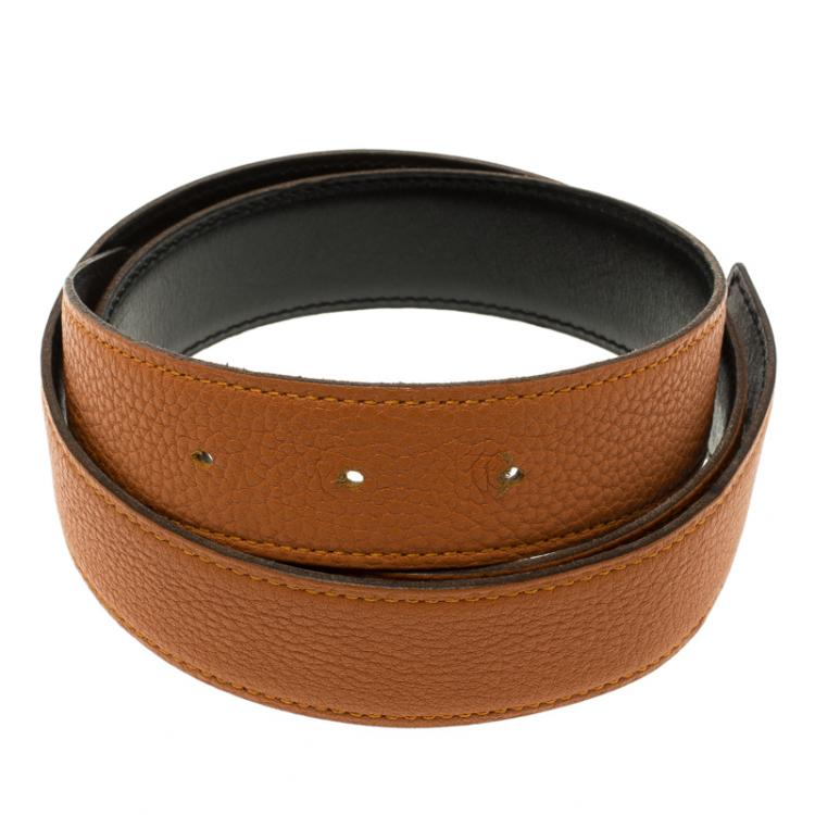 Pre Owned Hermes Orange and Black Leather Reversible Belt Strap 85cm