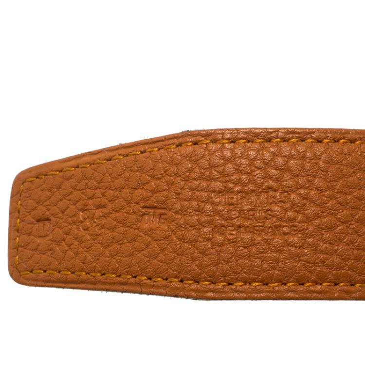 Pre Owned Hermes Orange and Black Leather Reversible Belt Strap 85cm