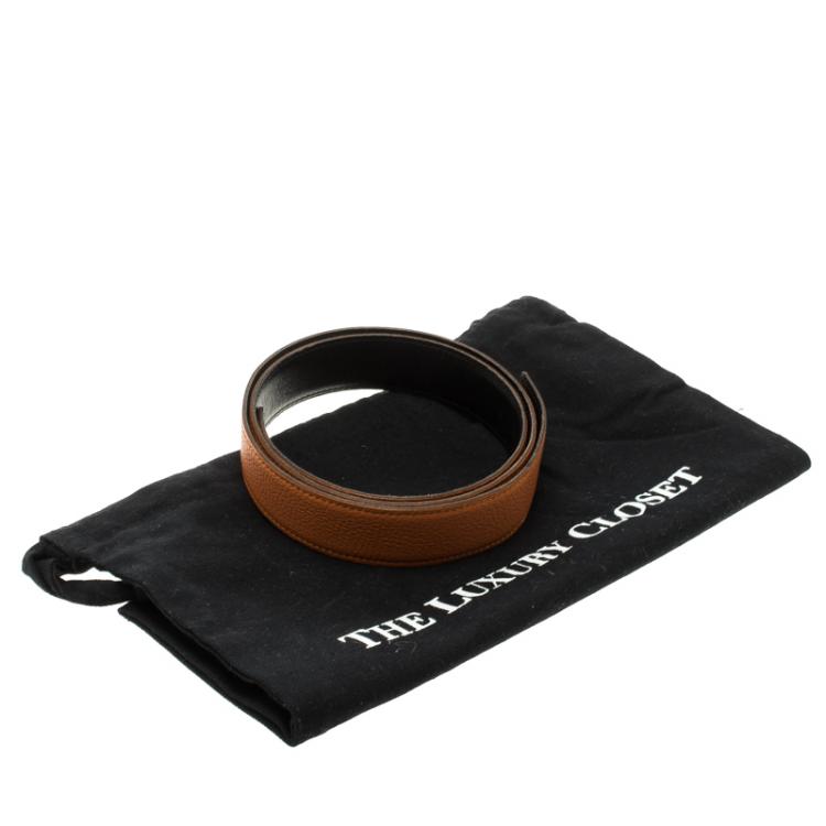 Pre Owned Hermes Orange and Black Leather Reversible Belt Strap 85cm