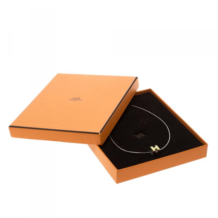 Pre Owned Hermes Cage d' H Enamel Palladium Plated Pendant Necklace