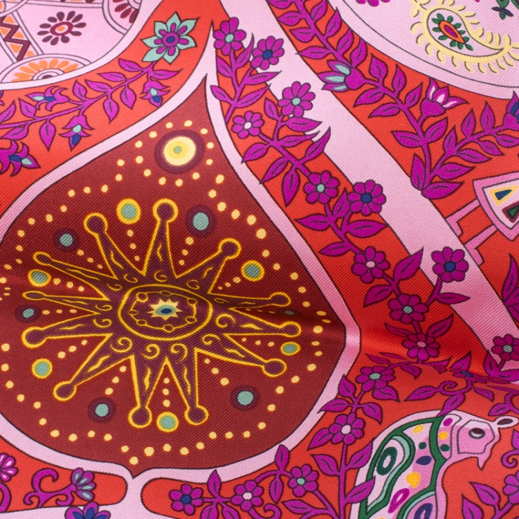 Pre Owned Hermes Red L'Arbre de Vie Printed Silk Square Scarf