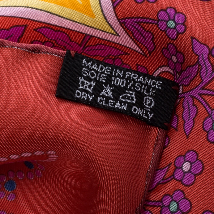 Pre Owned Hermes Red L'Arbre de Vie Printed Silk Square Scarf