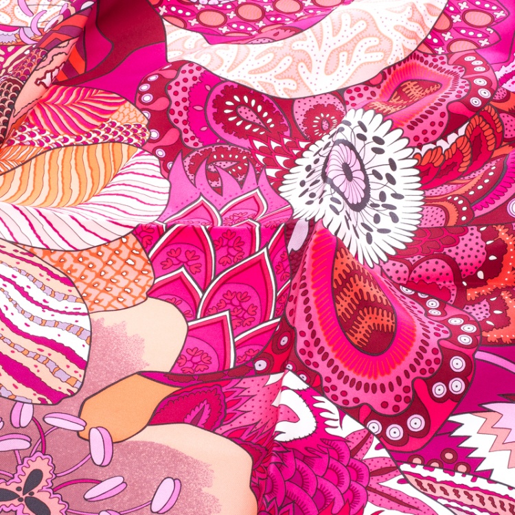 Hermes Pink Fleurs D'Indiennes Printed Silk Square Scarf Hermes
