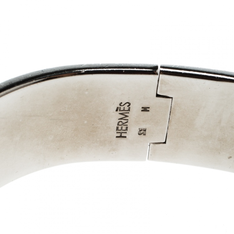 Pre Owned Hermes Clic Clac H Orange Enamel Palladium Plated Wide Bracelet GM