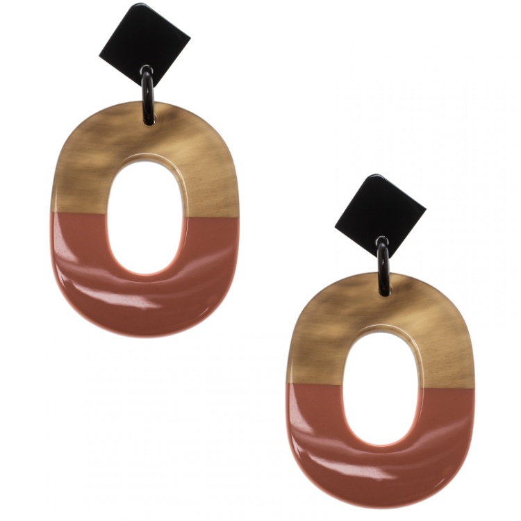 Pre Owned Hermes Isthme Lacquered Buffalo Horn Drop Earrings