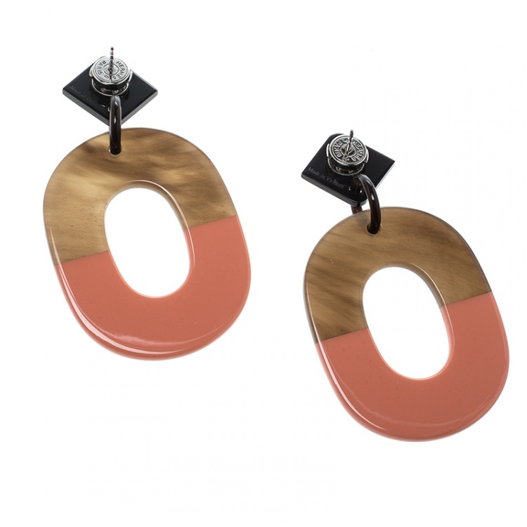 Pre Owned Hermes Isthme Lacquered Buffalo Horn Drop Earrings