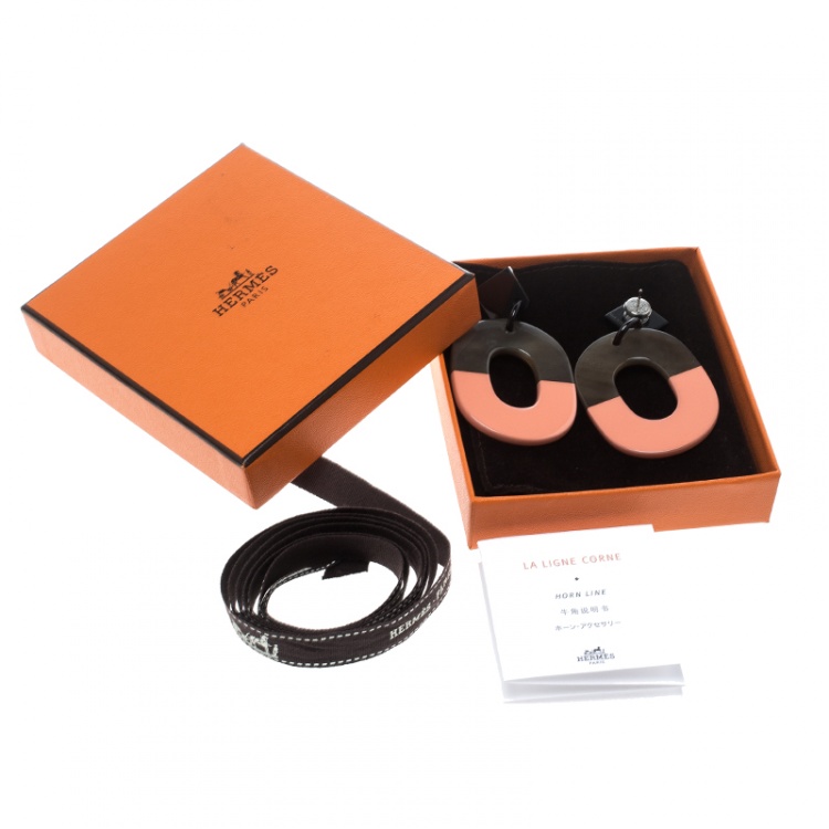 Pre Owned Hermes Isthme Lacquered Buffalo Horn Drop Earrings