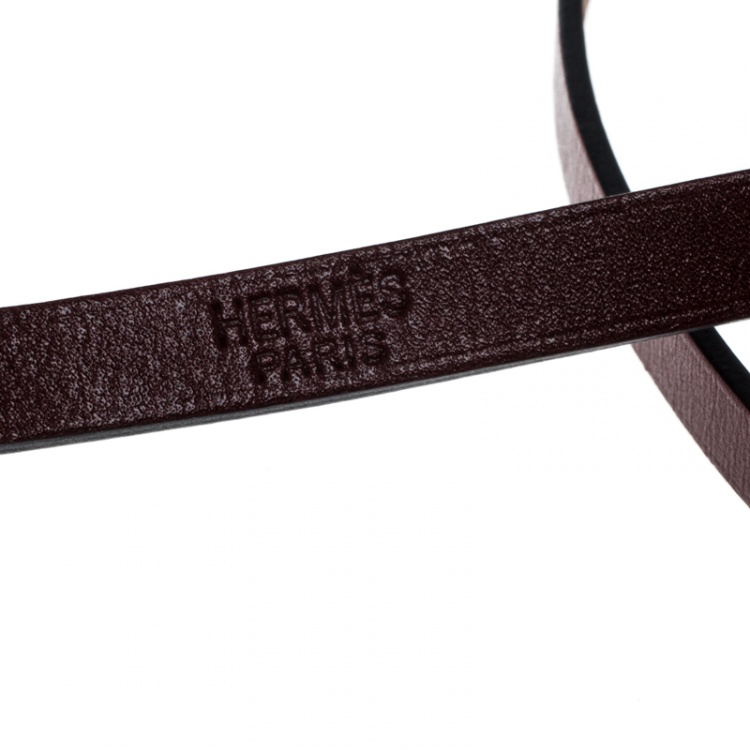 Pre Owned Hermes Hapi 3 Brown Leather Gold Plated Wrap Bracelet M