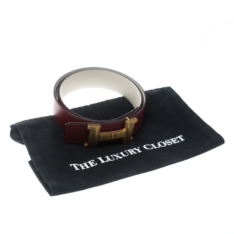 Pre Owned Hermes Bordeaux/Off White Epsom Leather Reversible Constance Belt 85cm