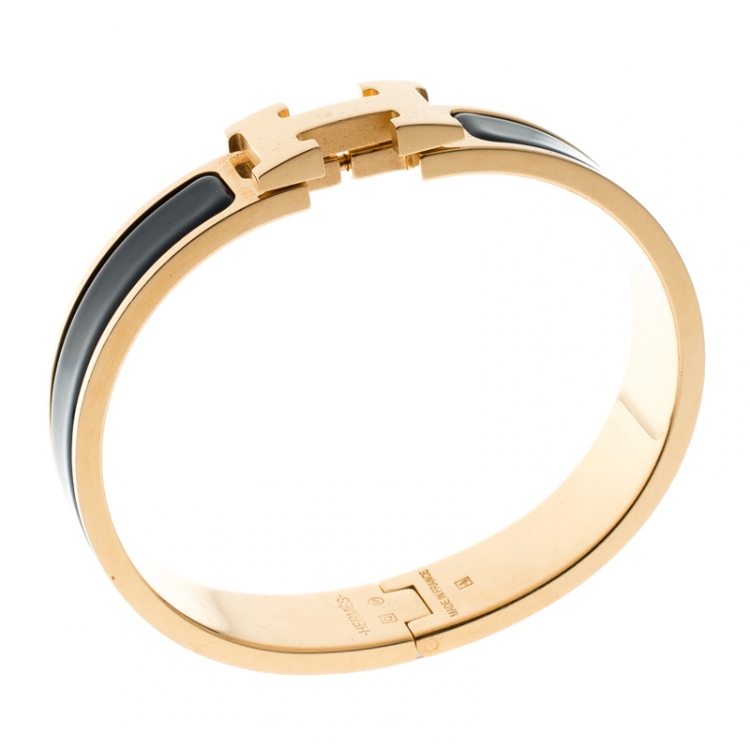 Hermes Narrow Clic H Bracelet (Navy Blue/Yellow Gold Plated) - PM