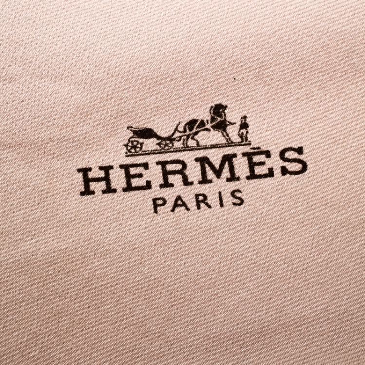 Pre Owned Hermes Beige Silk Contrast Edged Logo Print Mini Losange Scarf