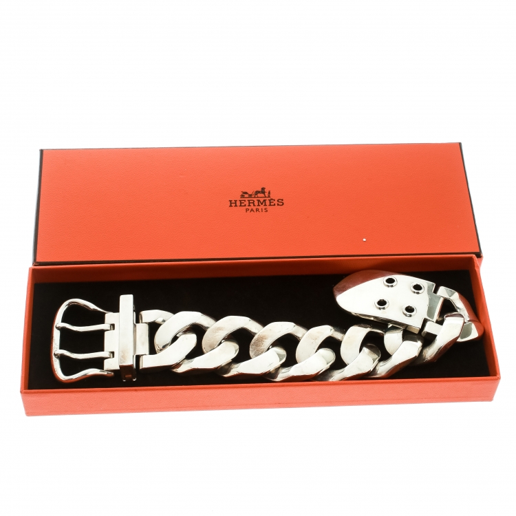Pre Owned Hermes Boucle Sellier Silver Chain Link Bracelet TGM