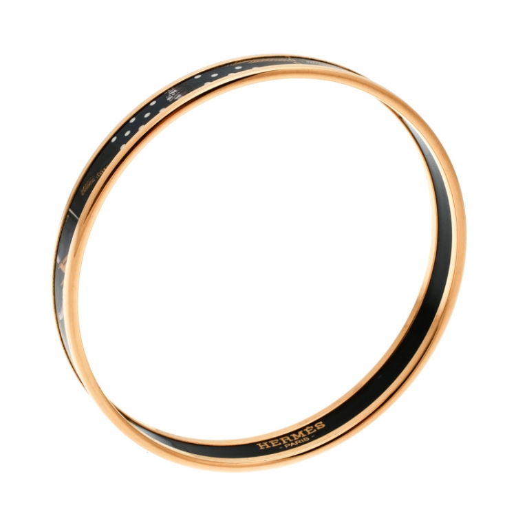 Pre Owned Hermes Multicolor Printed Enamel Gold Plated Narrow Bangle Bracelet