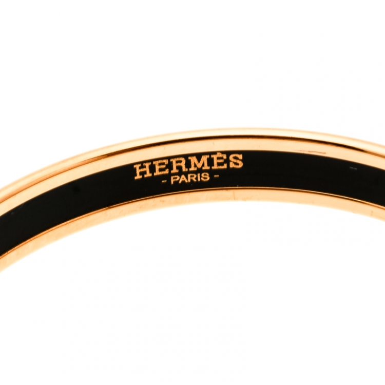 Pre Owned Hermes Multicolor Printed Enamel Gold Plated Narrow Bangle Bracelet