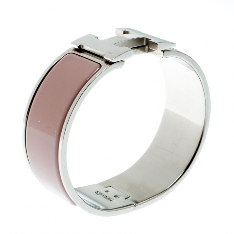 HERMES Clic Clac PM enamel x Palladium plated bangle pink x pink