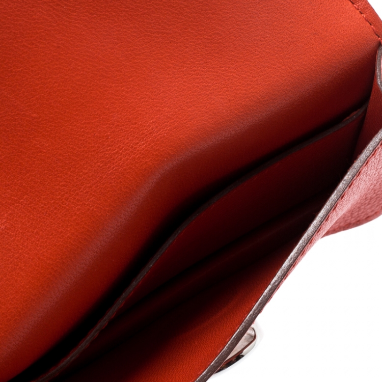 Pre Owned Hermes Vermillon Togo Leather Palladium Hardware Dogon Card Holder