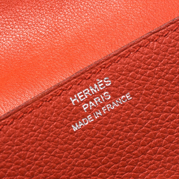 Pre Owned Hermes Vermillon Togo Leather Palladium Hardware Dogon Card Holder