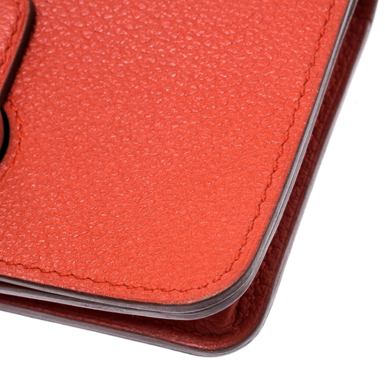 Pre Owned Hermes Vermillon Togo Leather Palladium Hardware Dogon Card Holder