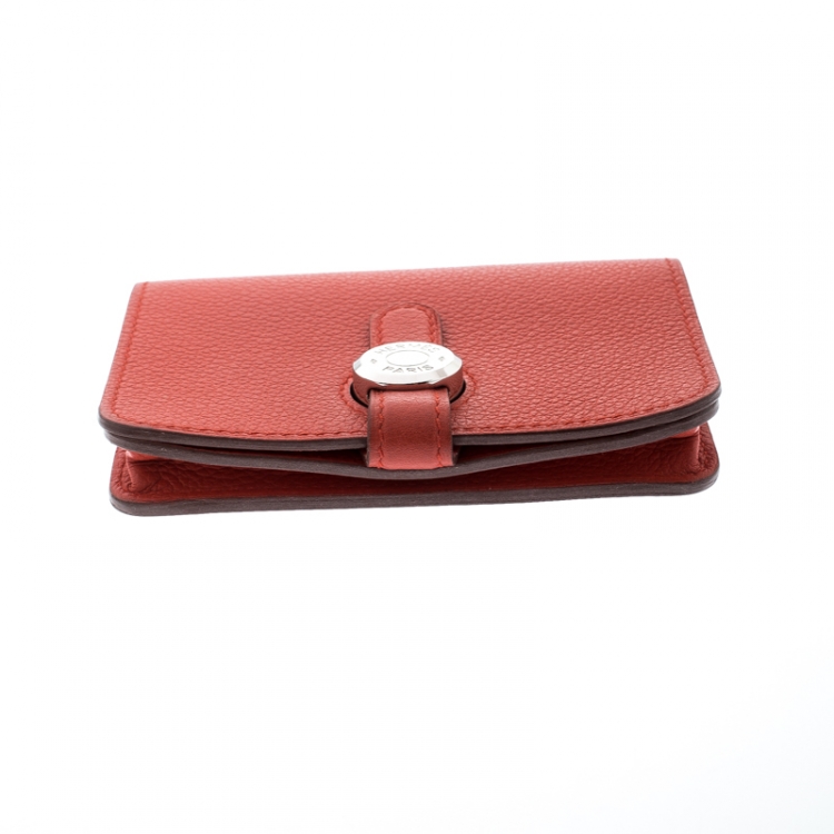 Pre Owned Hermes Vermillon Togo Leather Palladium Hardware Dogon Card Holder