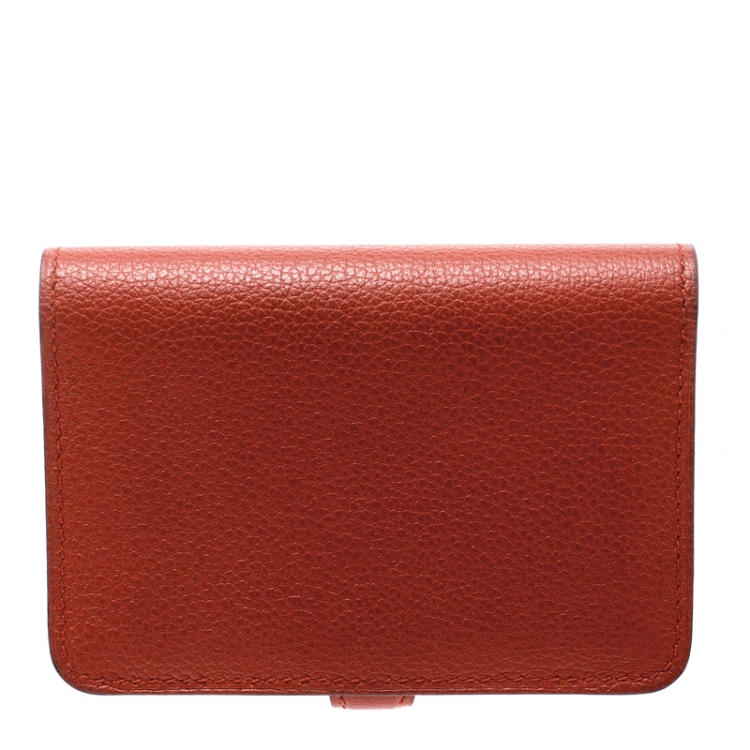 Pre Owned Hermes Vermillon Togo Leather Palladium Hardware Dogon Card Holder