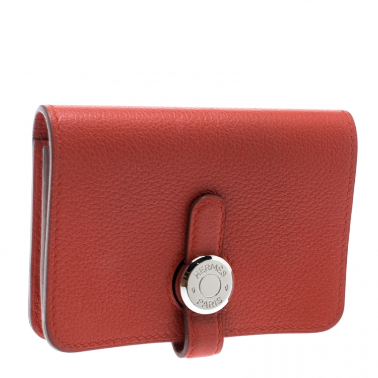 Pre Owned Hermes Vermillon Togo Leather Palladium Hardware Dogon Card Holder