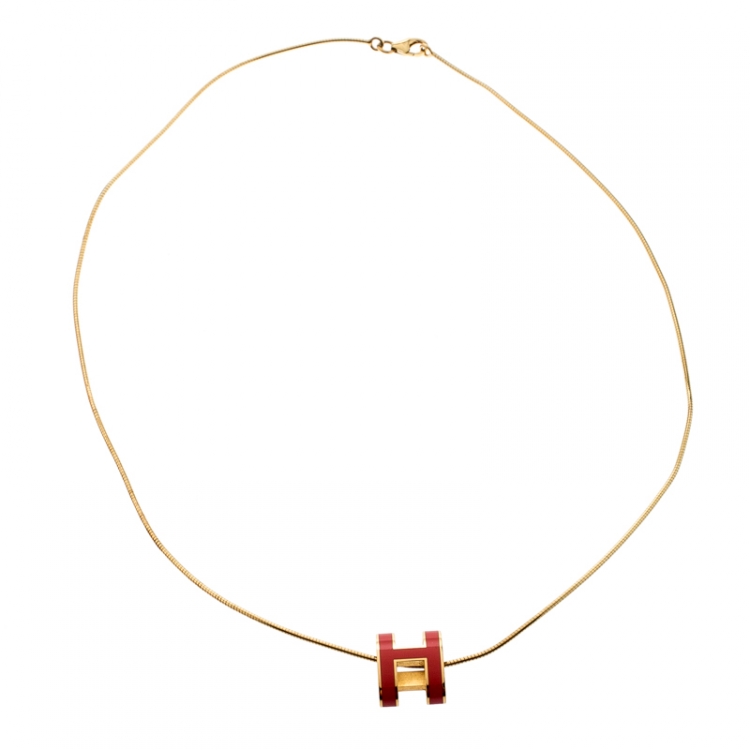 Hermes Rose Extreme Enamel Gold Plated Mini Pop H Pendant Necklace |  Yoogi's Closet