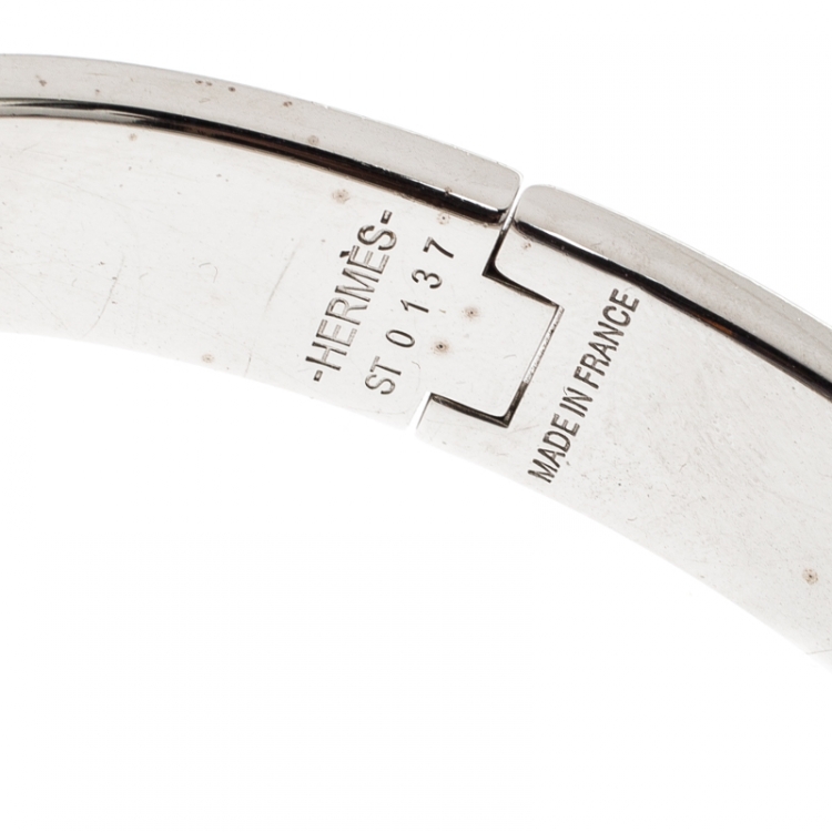 Pre Owned Hermès Clic H White Enamel Palladium Plated Narrow Bracelet PM