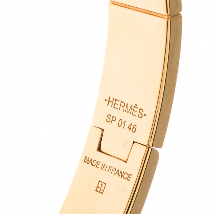 Pre Owned Hermes Charniere Uni Green Enamel Rose Gold Plated Bracelet GM