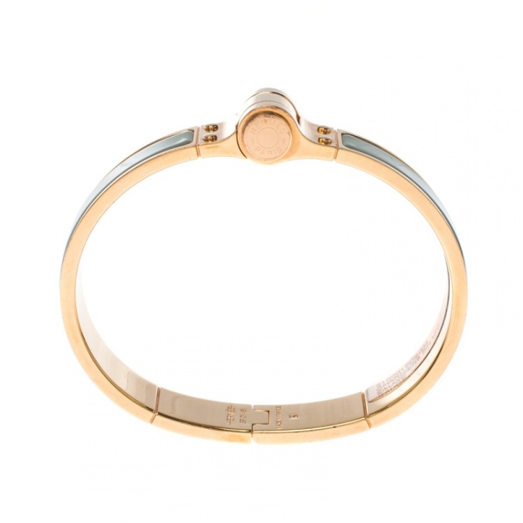 Pre Owned Hermes Charniere Uni Green Enamel Rose Gold Plated Bracelet GM