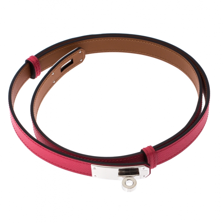 Pre Owned Hermes Rose Shocking Epsom Leather Kelly Belt 
