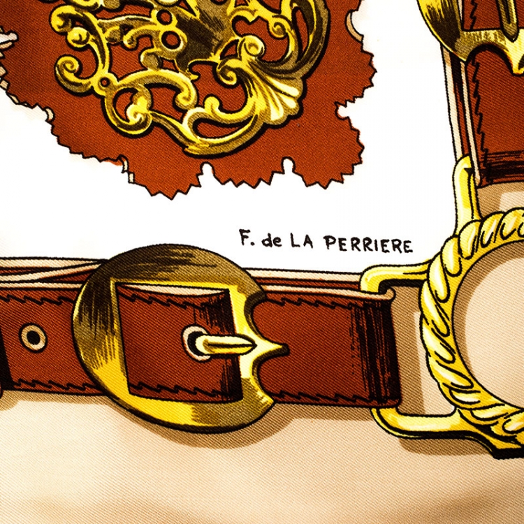 Pre Owned Hermes Beige Guivreries Print Silk Twill Scarf 