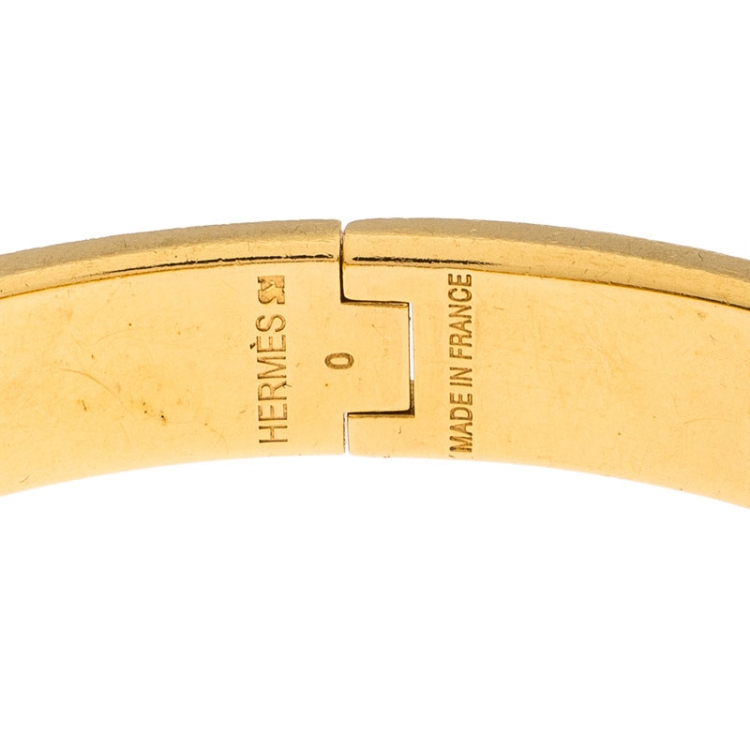 Pre Owned Hermes White Enamel Gold Plated Clic Clac H Bracelet PM