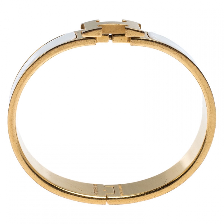 Pre Owned Hermes White Enamel Gold Plated Clic Clac H Bracelet PM