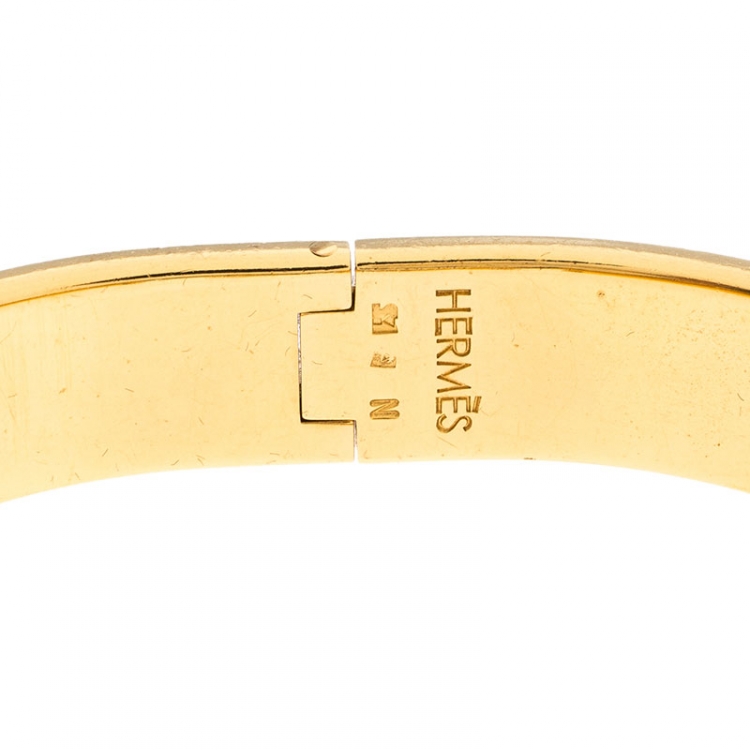 Pre Owned Hermès Clic H Black Enamel Gold Plated Narrow Bracelet PM