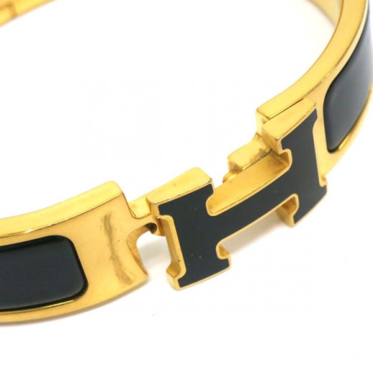 HERMES Clic HH Matte Enamel Navy Black Gray Palladium Plated Bracelet T6  Unisex | eBay