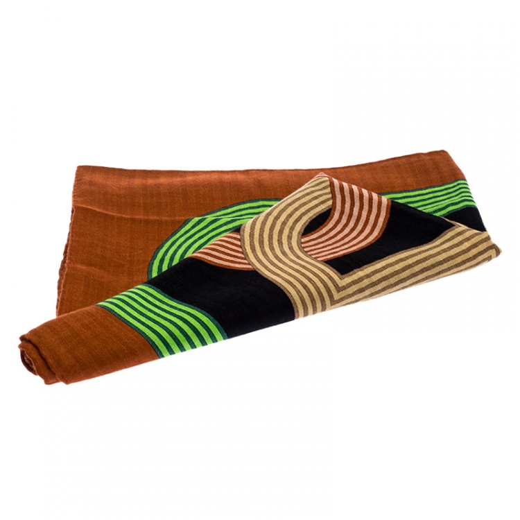 Pre Owned Hermes Multicolor Printed Silk and Cashmere Circuit 24 Fabourg Shawl 