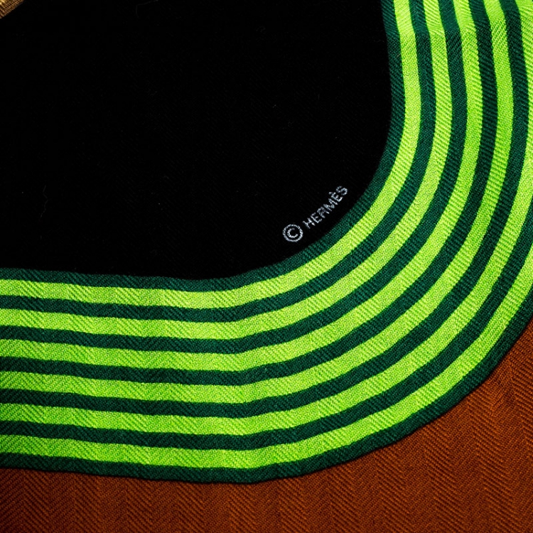 Pre Owned Hermes Multicolor Printed Silk and Cashmere Circuit 24 Fabourg Shawl 