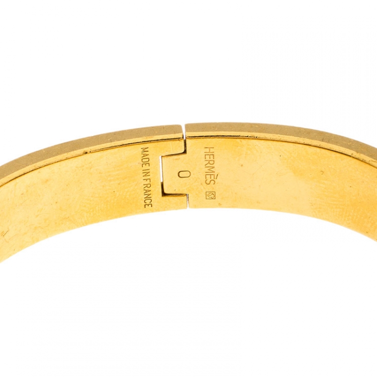 Pre Owned Hermes Clic H Blue Enamel Gold Plated Narrow Bracelet PM