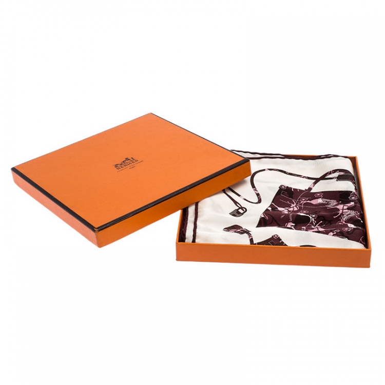 Pre Owned Hermes Pink & Brown Kelly En Caleche Printed Silk Scarf