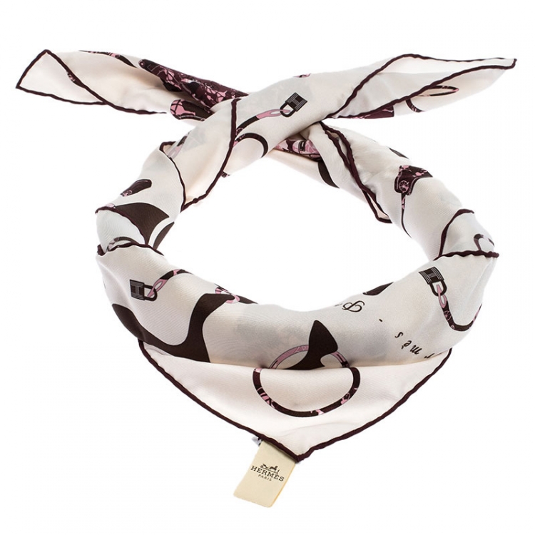 Pre Owned Hermes Pink & Brown Kelly En Caleche Printed Silk Scarf