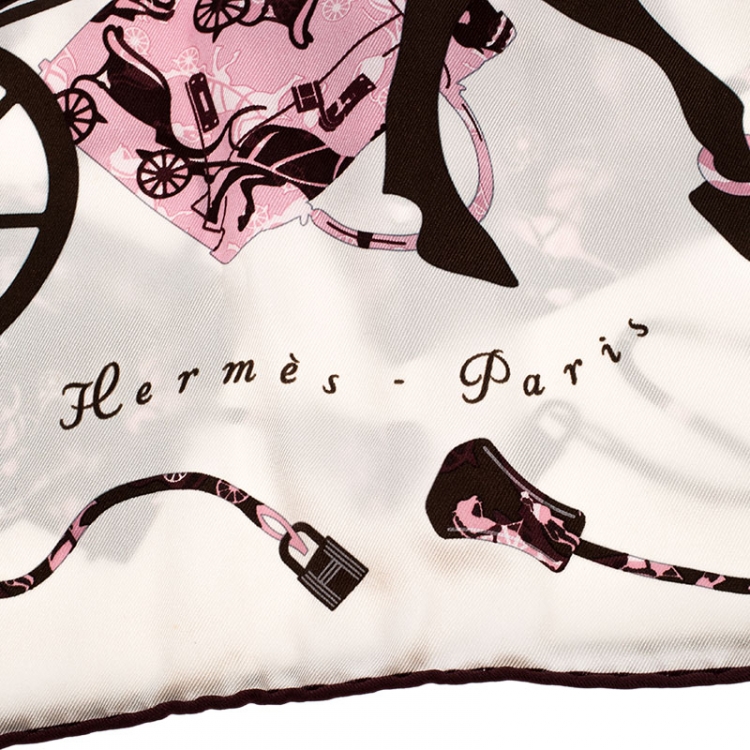 Pre Owned Hermes Pink & Brown Kelly En Caleche Printed Silk Scarf