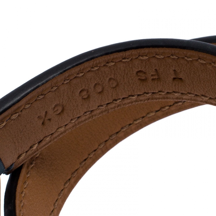 Pre Owned Hermes Teal Green Leather Rivale Double Tour Bracelet S