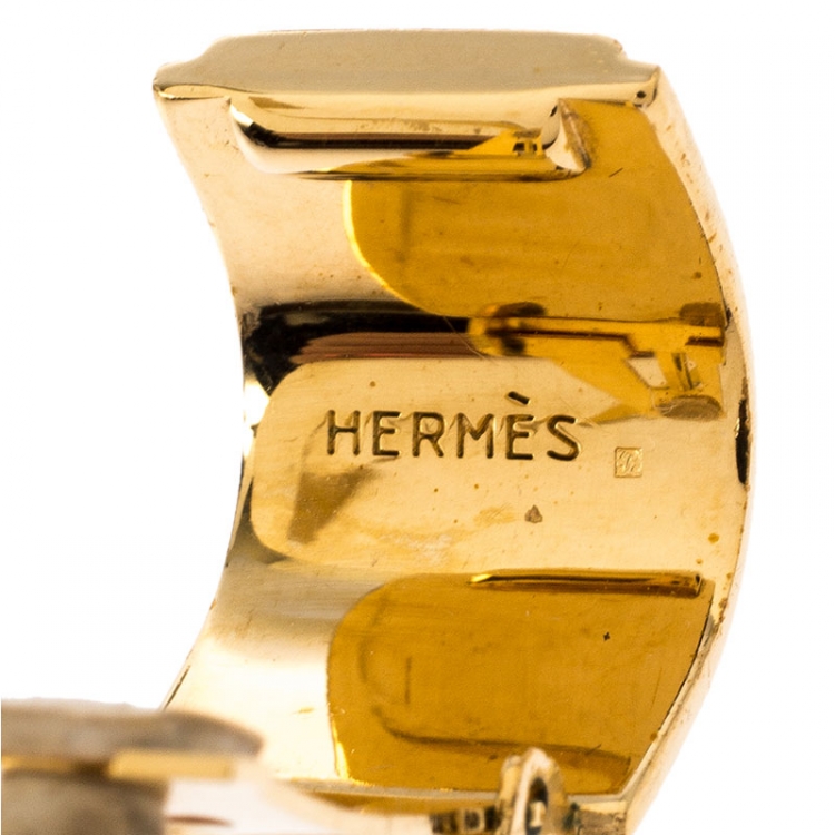 Pre Owned Hermes Printed Enamel Inlay Gold Plated Clip-on Earrings